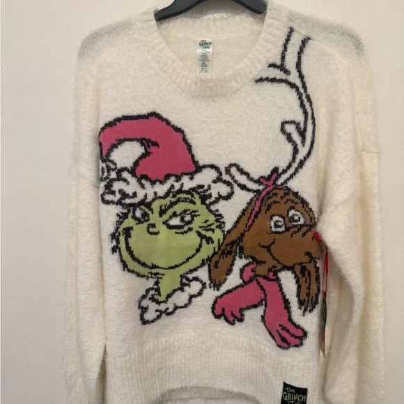 Justice White Sweater with Grinch and Reindeer Design - Picture 2 of 6